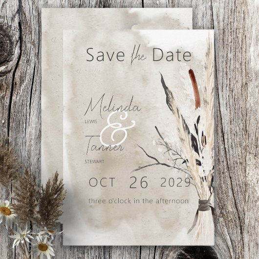 Rustiek Boho Boeket Moderne bruiloft Save The Date