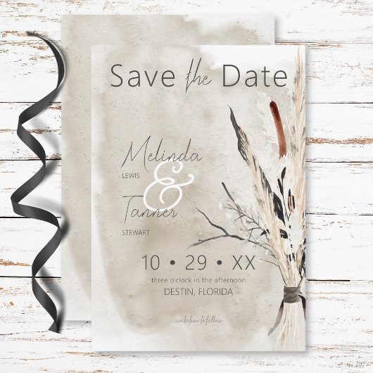 Rustiek Boho Boeket Moderne bruiloft Save The Date