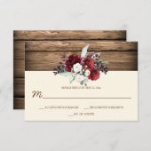 Rustiek Boho Bourgondië & Witte Rozen Schuur Hout RSVP Kaartje (Voorkant / Achterkant)