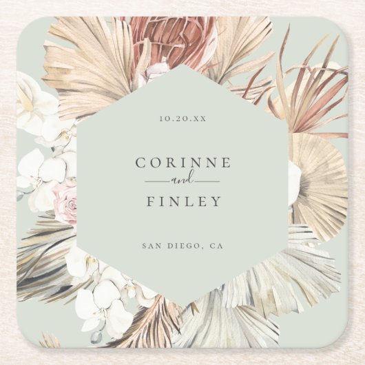 Rustiek Boho-Chic gepersonaliseerd vierkant papier Kartonnen Onderzetters (Voorkant)