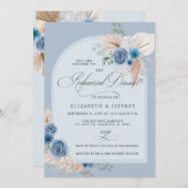 Rustiek Boho Dusty Blue Pampas repetitie diner Kaart (Voorkant / Achterkant)