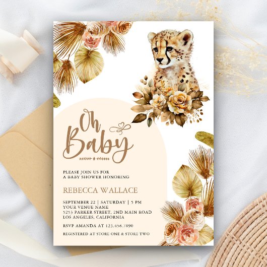 Rustiek Boho Floral Cheetah Meisje Baby shower Kaart