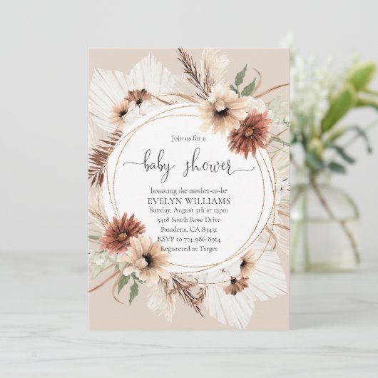 Rustiek Boho Floral Lijst Baby shower Kaart (Staand voorkant)