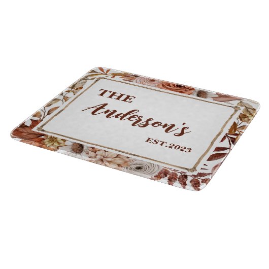 Rustiek Boho Floral Monogram Aangepast Snijplank (Hoek)