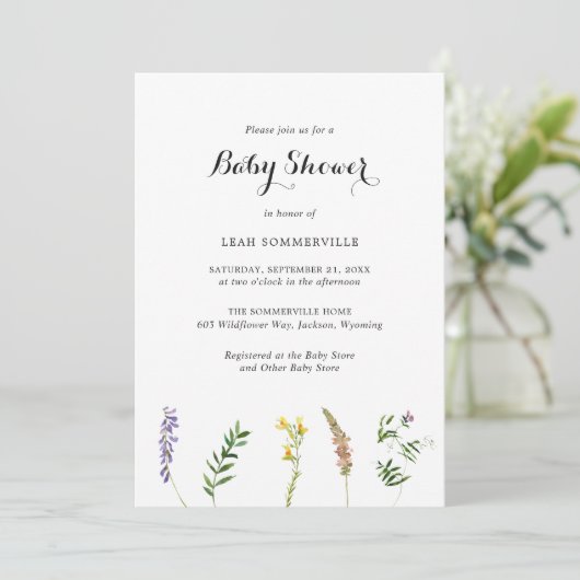Rustiek Boho Floral Wildflower Elegant Baby shower Kaart (Staand voorkant)