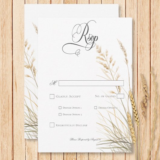 Rustiek Boho gedroogd Tan Grass bruiloft diner RSVP Kaartje