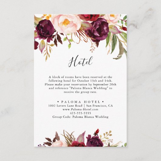 Rustiek Boho Kleurrijk Floral Hotel Informatiekaartje (Voorkant)