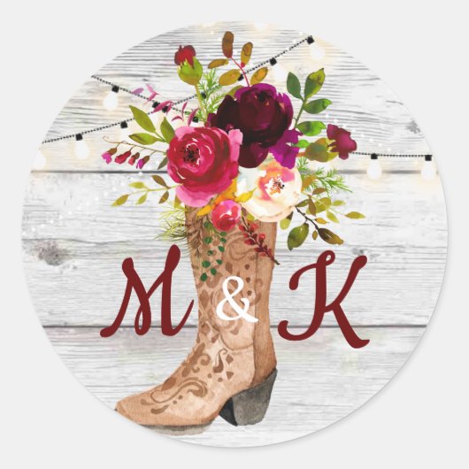 Rustiek Boho Land Western Initiaal Monogram Ronde Sticker (Voorkant)