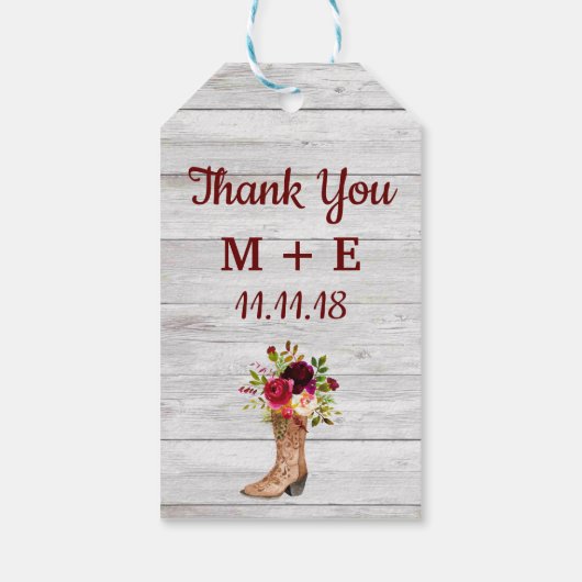 Rustiek Boho Marsala Bloemenhout Dank u voor uw pl Cadeaulabel (Achterkant)