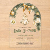 Rustiek Boho Meisje Winter Christmas Baby shower Acryl Uitnodigingen (Voorkant)
