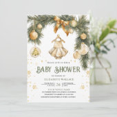 Rustiek Boho Meisje Winter Christmas Baby shower Kaart (Staand voorkant)