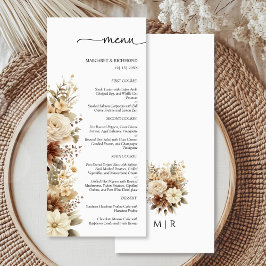 Rustiek Boho Neutraal Bloemen Trouwmenu Menu