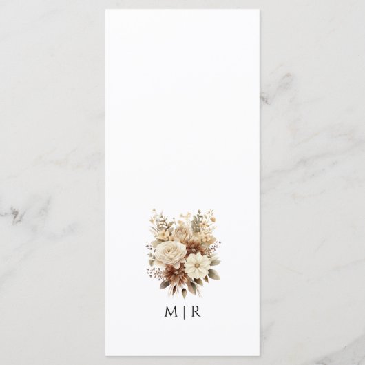 Rustiek Boho Neutraal Bloemen Trouwmenu Menu (Achterkant)