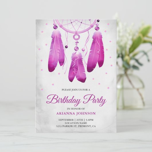 Rustiek Boho Paarse Droomvanger Verjaardagsfeest Kaart (Staand voorkant)