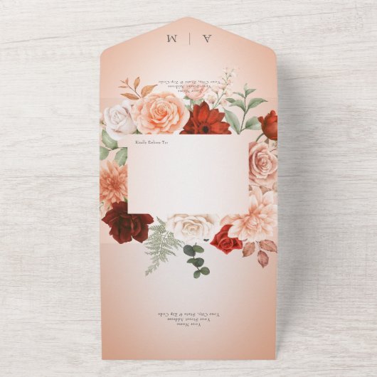 Rustiek Boho Roest & Perzik Bloemen Ovaal Blush Di All In One Uitnodiging (Buitenkant)