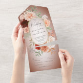 Rustiek Boho Roest & Perzik Bloemen Ovaal Roest Di All In One Uitnodiging (Afscheurbaar)