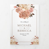 Rustiek Boho Roos Goud Ivoor Bloemen QR Code Bruil Drieluik Uitnodiging (Cover)