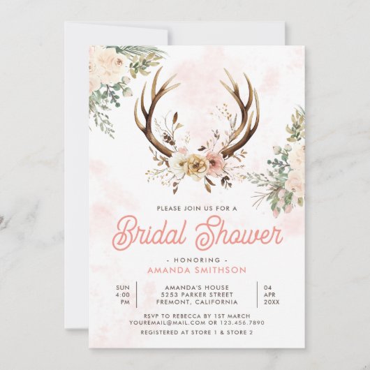 Rustiek Boho Roze Bloemengewei Vrijgezellenfeest Kaart (Voorkant)