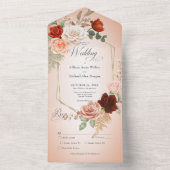 Rustiek Boho Rust & Perzik Bloemen Lijst Blush Din All In One Uitnodiging (Binnen)