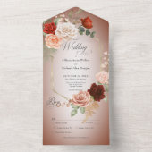 Rustiek Boho Rust & Perzik Bloemen Lijst Rust Dine All In One Uitnodiging (Binnen)