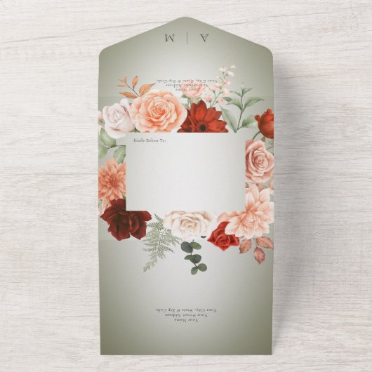 Rustiek Boho Rust & Perzik Bloemen Lijst Salie Din All In One Uitnodiging (Buitenkant)