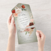 Rustiek Boho Rust & Perzik Bloemen Lijst Salie Din All In One Uitnodiging (Afscheurbaar)