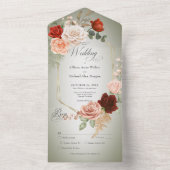 Rustiek Boho Rust & Perzik Bloemen Lijst Salie Din All In One Uitnodiging (Binnen)