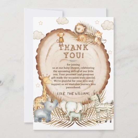 Rustiek Boho Safari Dieren Baby shower Bedankkaart (Voorkant)
