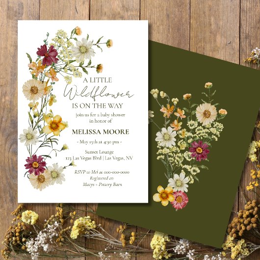 Rustiek Boho Sage Green Wildflower Baby shower Kaart