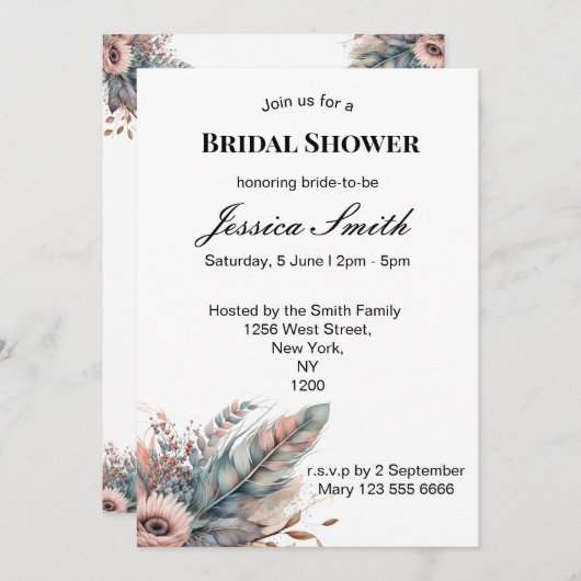 Rustiek Boho Silver & Roze Bloemen Vrijgezellenfee Kaart (Voorkant / Achterkant)