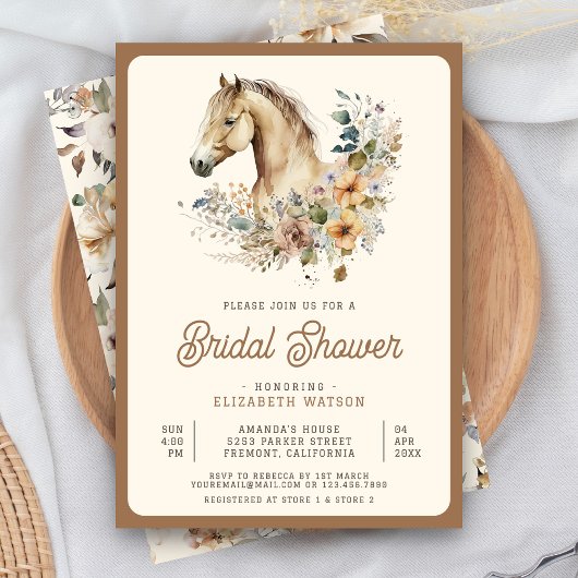 Rustiek Boho Tan Floral Horse Vrijgezellenfeest Kaart