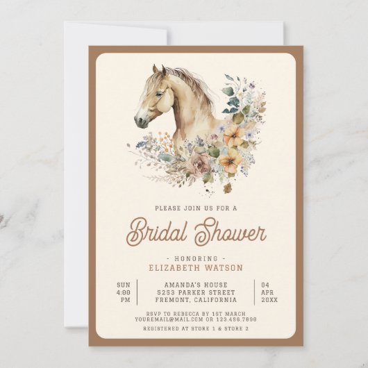 Rustiek Boho Tan Floral Horse Vrijgezellenfeest Kaart (Voorkant)
