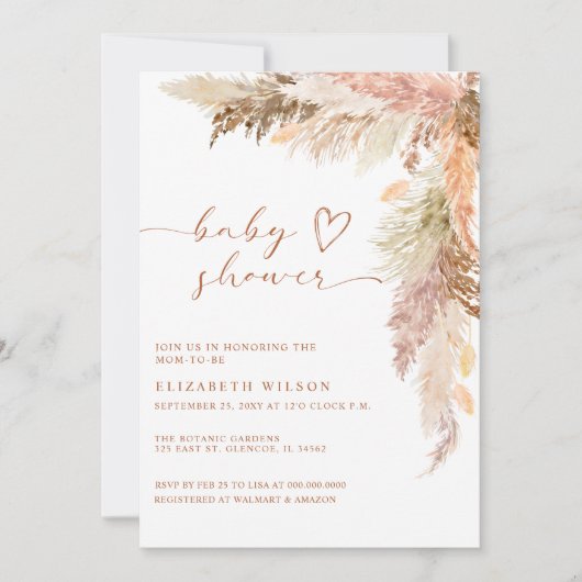 Rustiek Boho Terracotta Pampas Grass Baby shower Kaart (Voorkant)