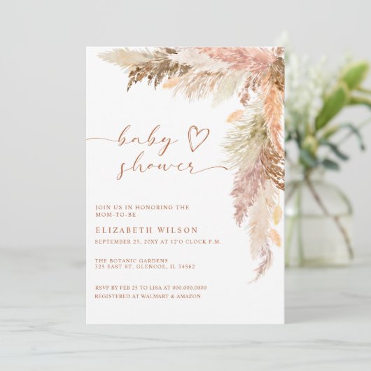 Rustiek Boho Terracotta Pampas Grass Baby shower Kaart (Staand voorkant)