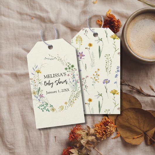 Rustiek boho wildflower baby shower cadeaulabel