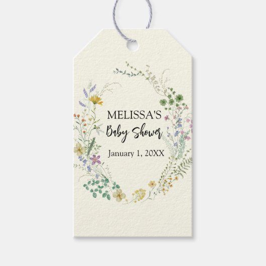 Rustiek boho wildflower baby shower cadeaulabel (Voorkant)