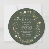 Rustiek Boho Wildflower Bos Groen Baby shower Kaart (Voorkant)