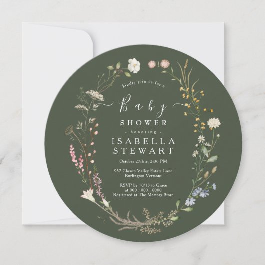 Rustiek Boho Wildflower Bos Groen Baby shower Kaart (Voorkant)