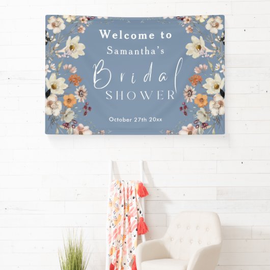 Rustiek Boho Wildflower Periwinkle Vrijgezellenfee Spandoek (Insitu)
