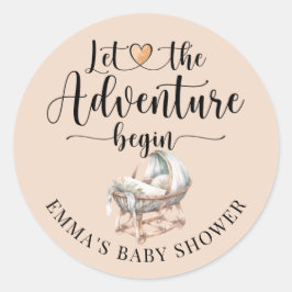 Rustiek Boho Wood Wieg Boy Baby shower Ronde Sticker