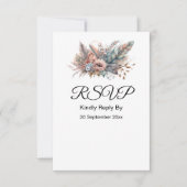 Rustiek Boho Zilver & Roze Bloemen RSVP Kaartje (Voorkant)