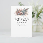 Rustiek Boho Zilver & Roze Bloemen RSVP Kaartje (Staand voorkant)