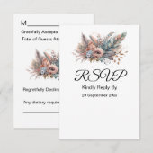 Rustiek Boho Zilver & Roze Bloemen RSVP Kaartje (Voorkant / Achterkant)