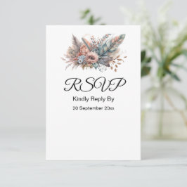 Rustiek Boho Zilver & Roze Bloemen RSVP Kaartje