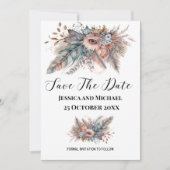 Rustiek Boho Zilver & Roze Bloemen Save The Date (Voorkant)