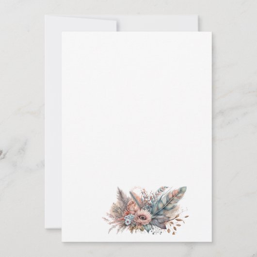 Rustiek Boho Zilver & Roze Bloemen Save The Date (Achterkant)