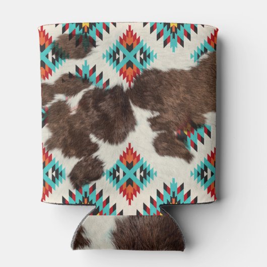 rustiek Boho zuidwestelijk Koeienhuid Turquoise Blikjeskoeler (Achterkant)