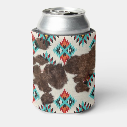  rustiek Boho zuidwestelijk Koeienhuid Turquoise Blikjeskoeler (Blikje Achterkant)