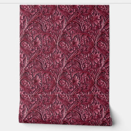 Rustiek Bordeaux bewerkt leer Behang