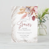 Rustiek bordeaux blos roze ivoor pampas gras kaart (Staand voorkant)